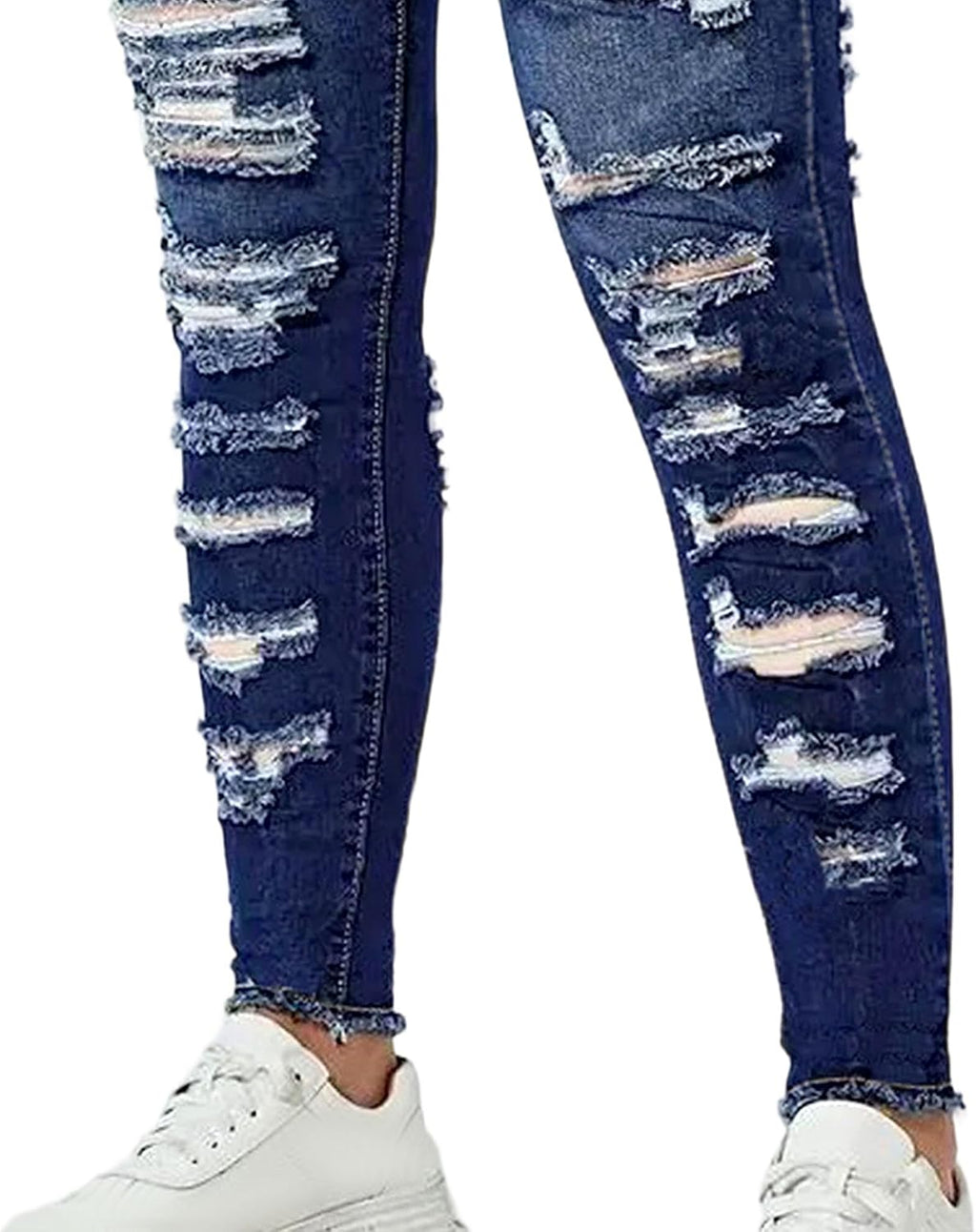 Dam plus size skinny hög midja rippade jeans