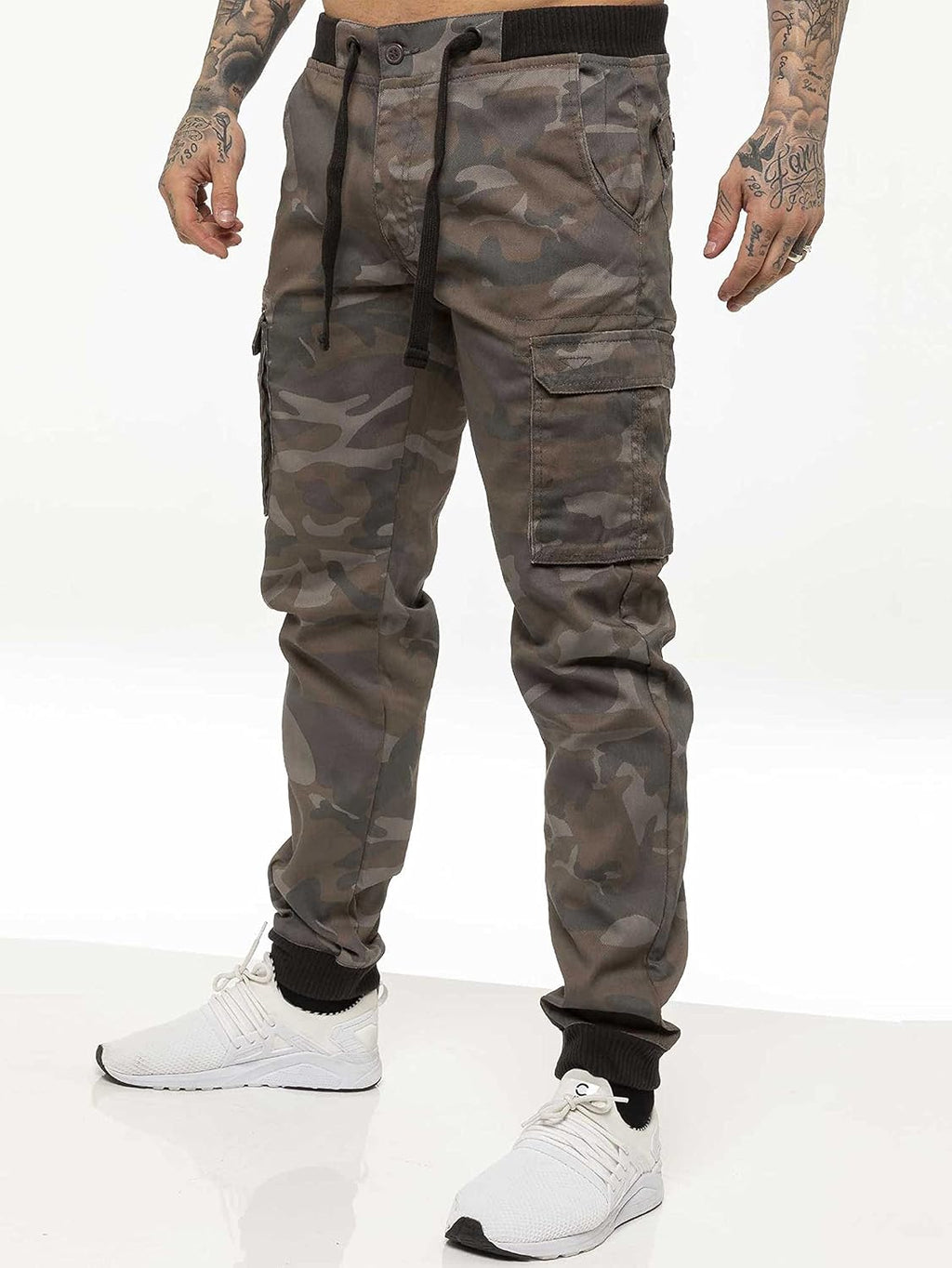 Enzo Herr militär strid joggingbyxor kamouflage cargo kamouflage arbetsbyxor