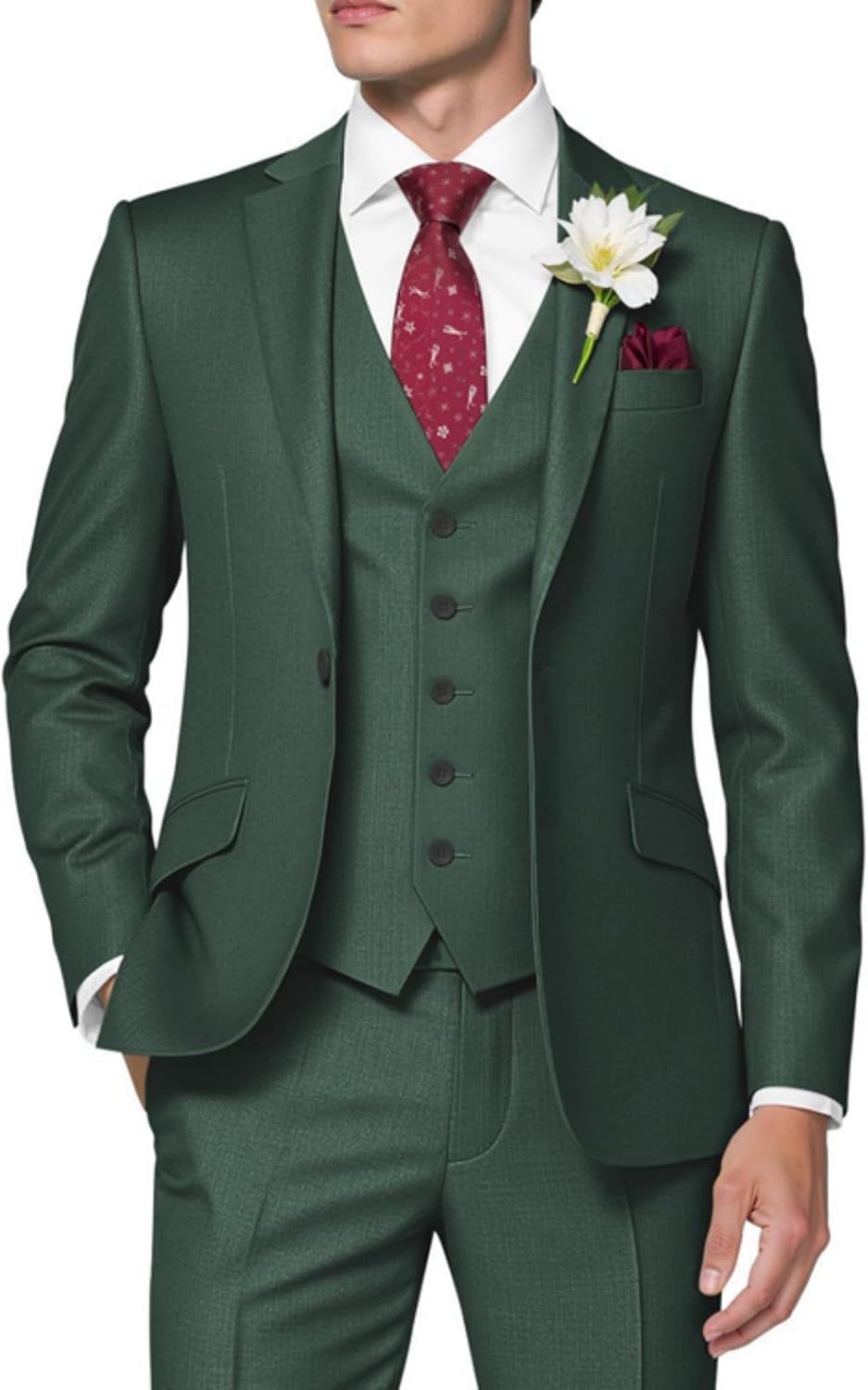 Herr 3-delad solida kostymer bröllop brudgum 2-knapps kavajslag blazer väst & byxor set vardaglig bal outfit för affärsmän