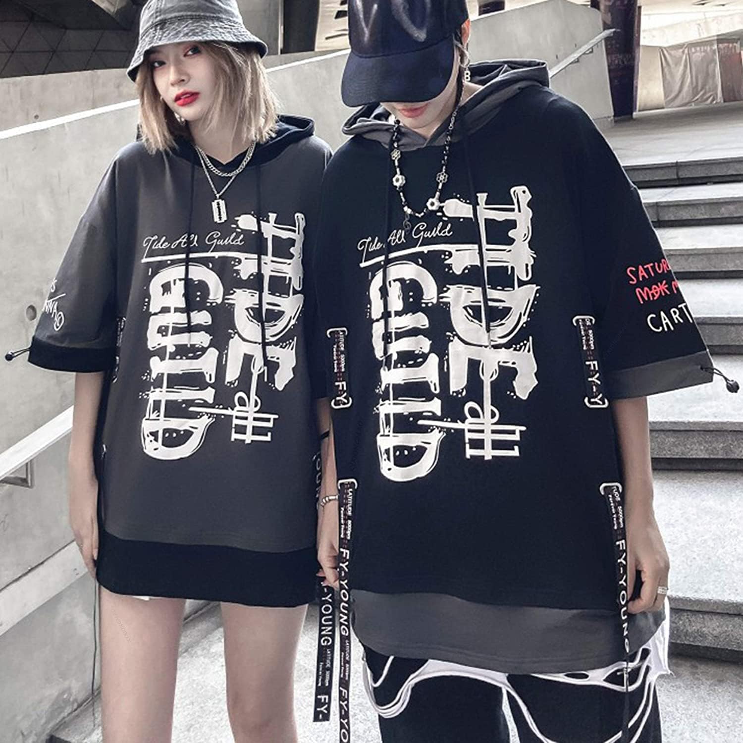 XYXIONGMAO Techwear Japansk hiphop-skjorta för män, grafisk alfabetdesign, arbetskläder, gotisk tröja