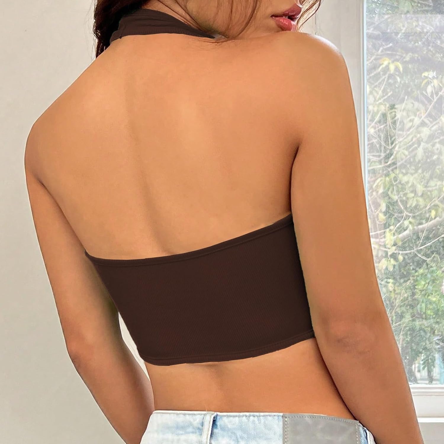 Square Neck Halter Crop Tops for Women, Fashion Hanging Neck Casual Versatile Tank Top