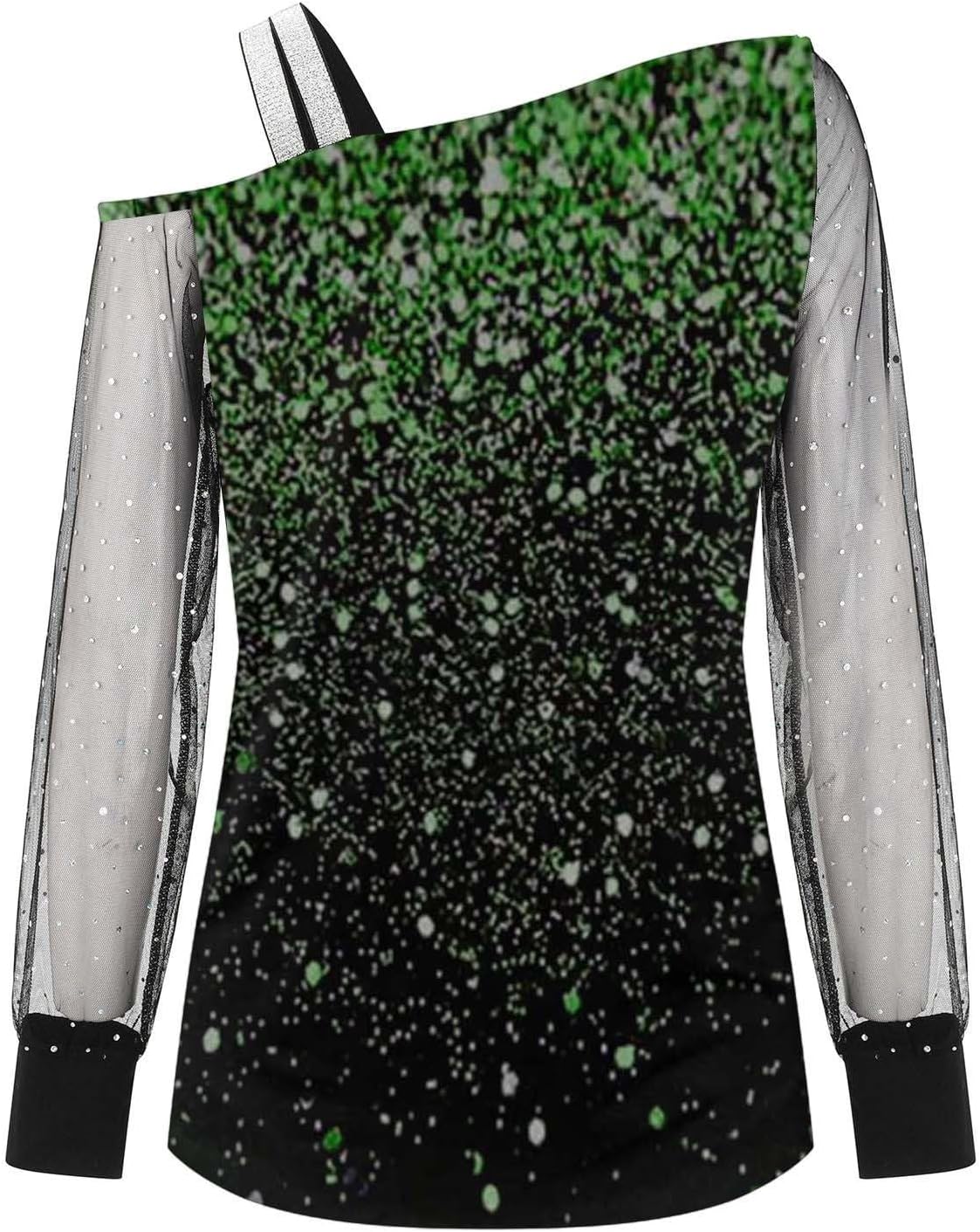 Elegant damskjorta paljetter nyår axellös elegant nät med paljetter plus storlek t-shirts för fest och kväll cocktail ceremoni kurviga toppar långärmad glitter blus 2025
