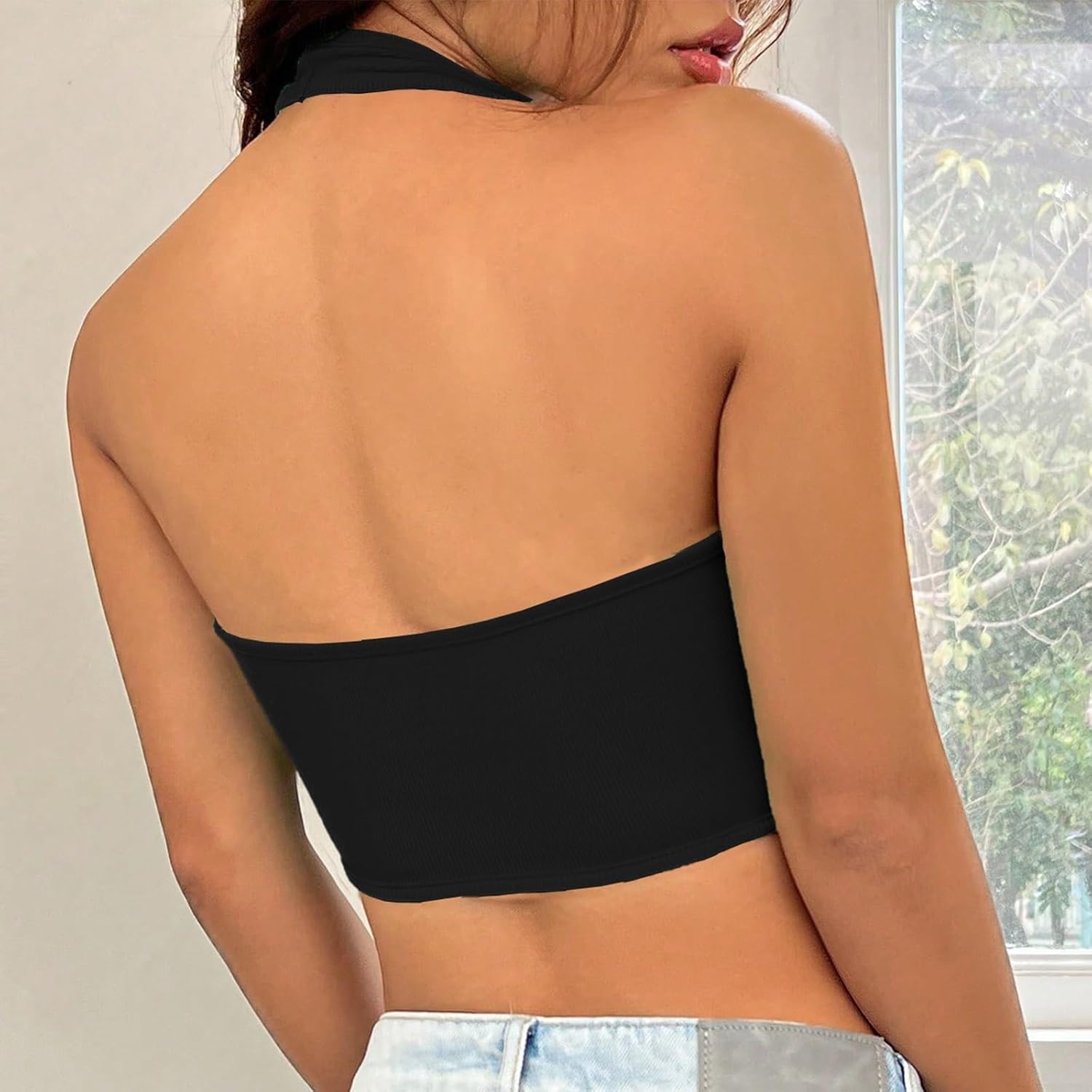 Square Neck Halter Crop Tops for Women, Fashion Hanging Neck Casual Versatile Tank Top