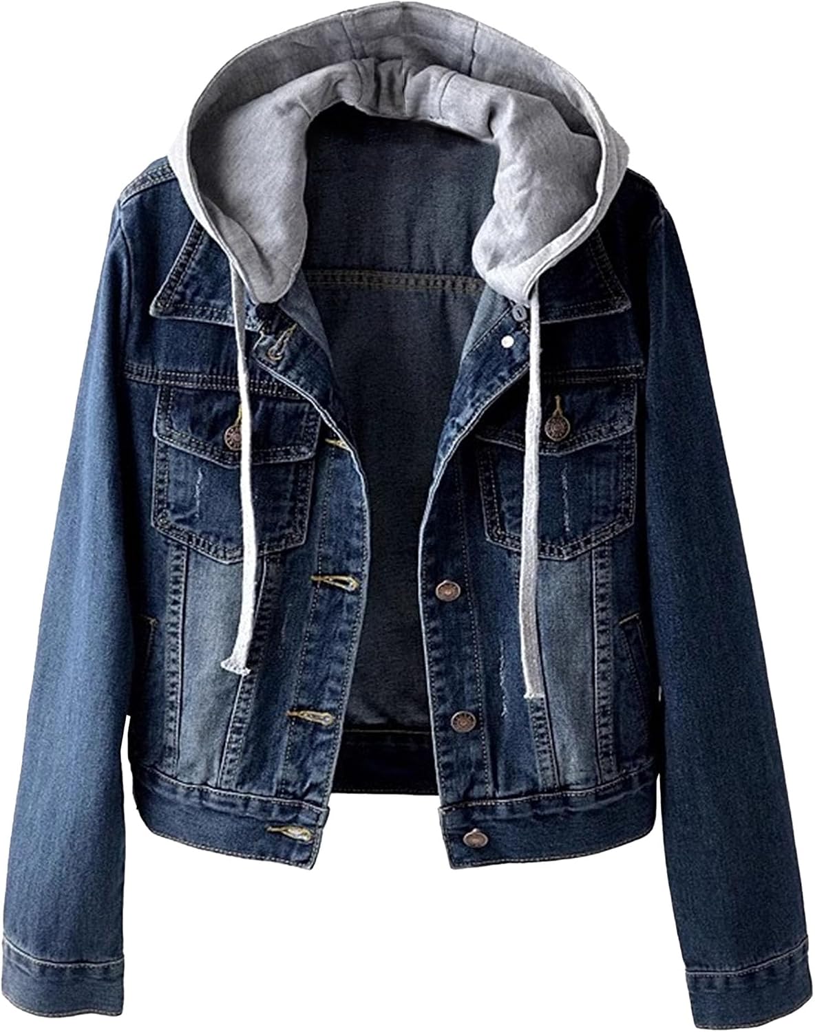 Huvtröjor för kvinnor vardaglig sommar långärmad huvtröja denimjackor button down trendig jeansjacka med huva