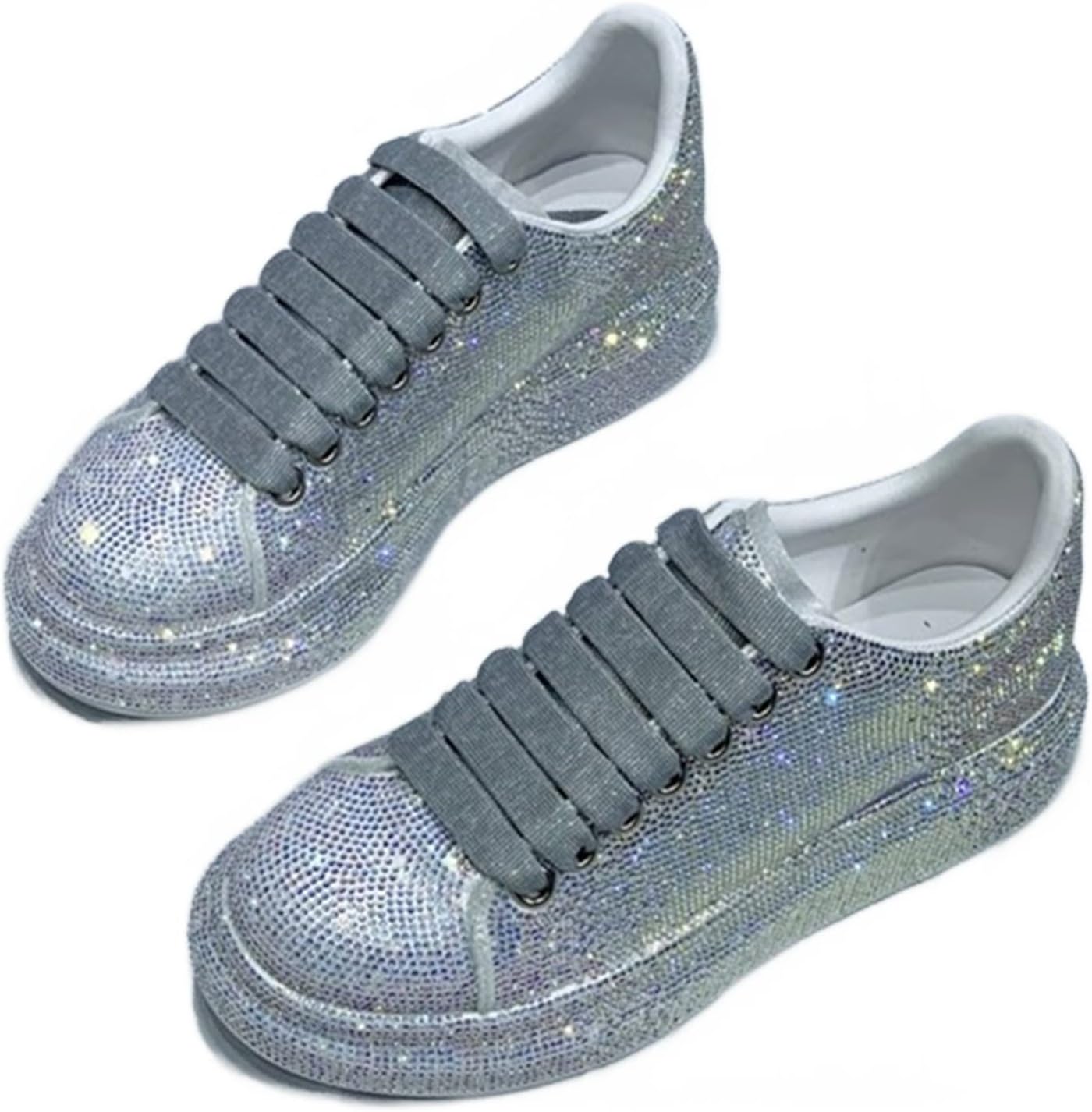 Julymens Dam Glitter Strass Plattform Sneakers Casual Snörning sportskor
