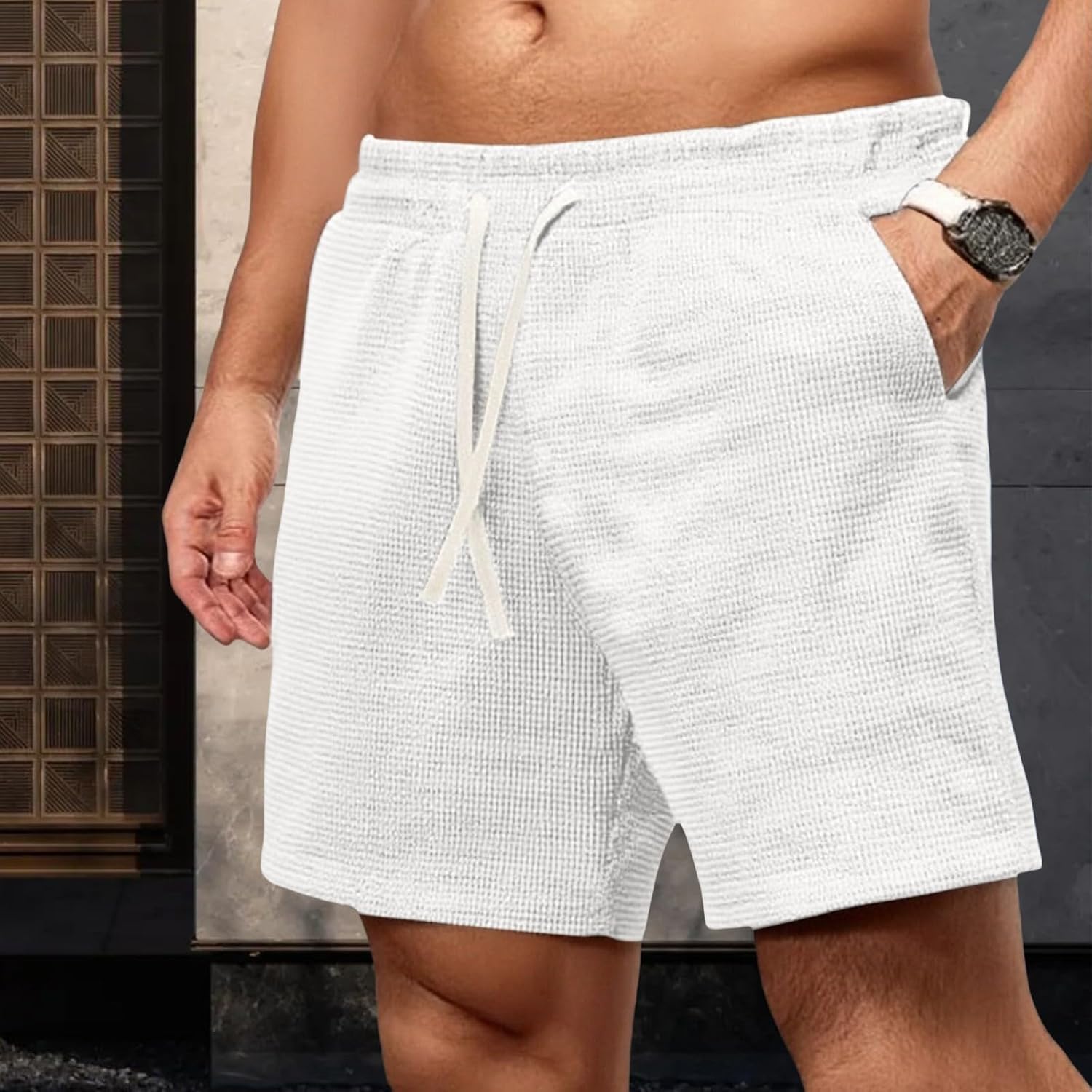 Herr Shopping Shorts För Stadsvandring Senior Man Lätt Skrynkelfri Stretch Andas Många Fickor Praktisk Elastisk Midja