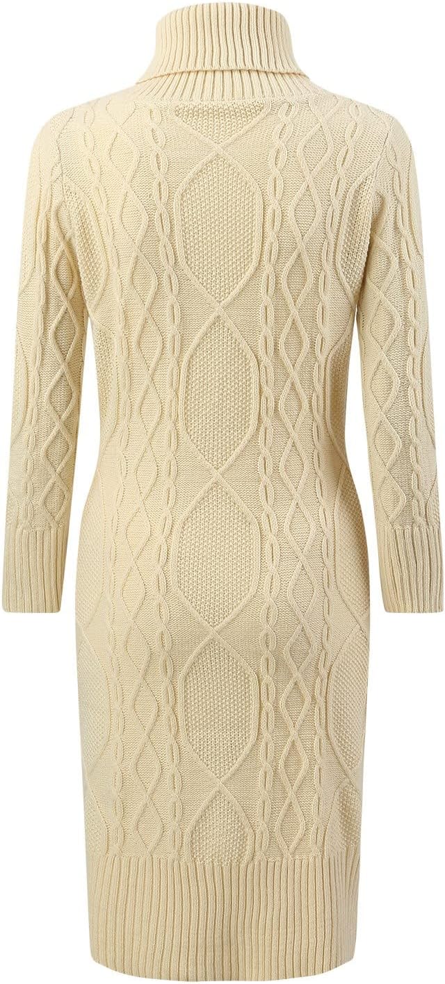Damklänningar Stickad Slim Cut Långärmad Pullover Turtleneck Enfärgad Split Mellanlång Damkjol