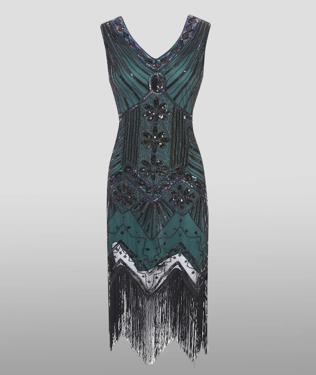 Hahaemma 1920-tals-vintageklänning, flapper-/charleston-klänning, Great Gatsby, med paljetter, tofsar och fåll, som examensbalklänning, aftonklänning, cocktailklänning eller kostymklänning