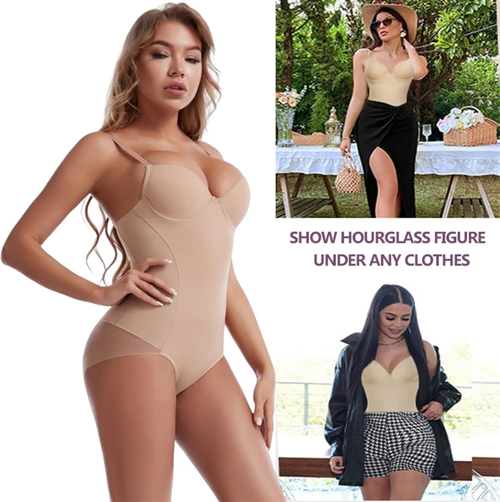 Body Shapewear for kvinnor Magkontrollklänning Rygglösa Bodysuit Toppar Body Shaper med inbyggd BH