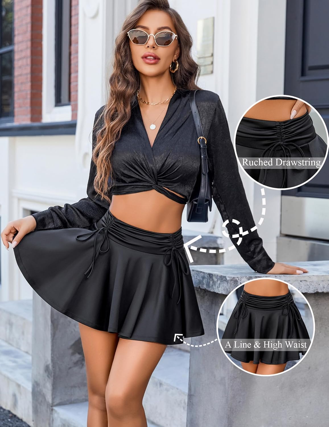 Avidlove Women's Mini Skirt Sexy Short Pleated A Cut High Waist Pleated Summer Skater Skirts