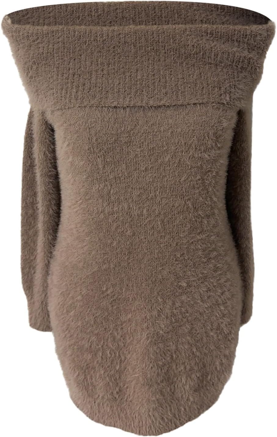 Stickad klänning för kvinnor off-shoulder-bodycon-tröja med långa ärmar för vintersemester