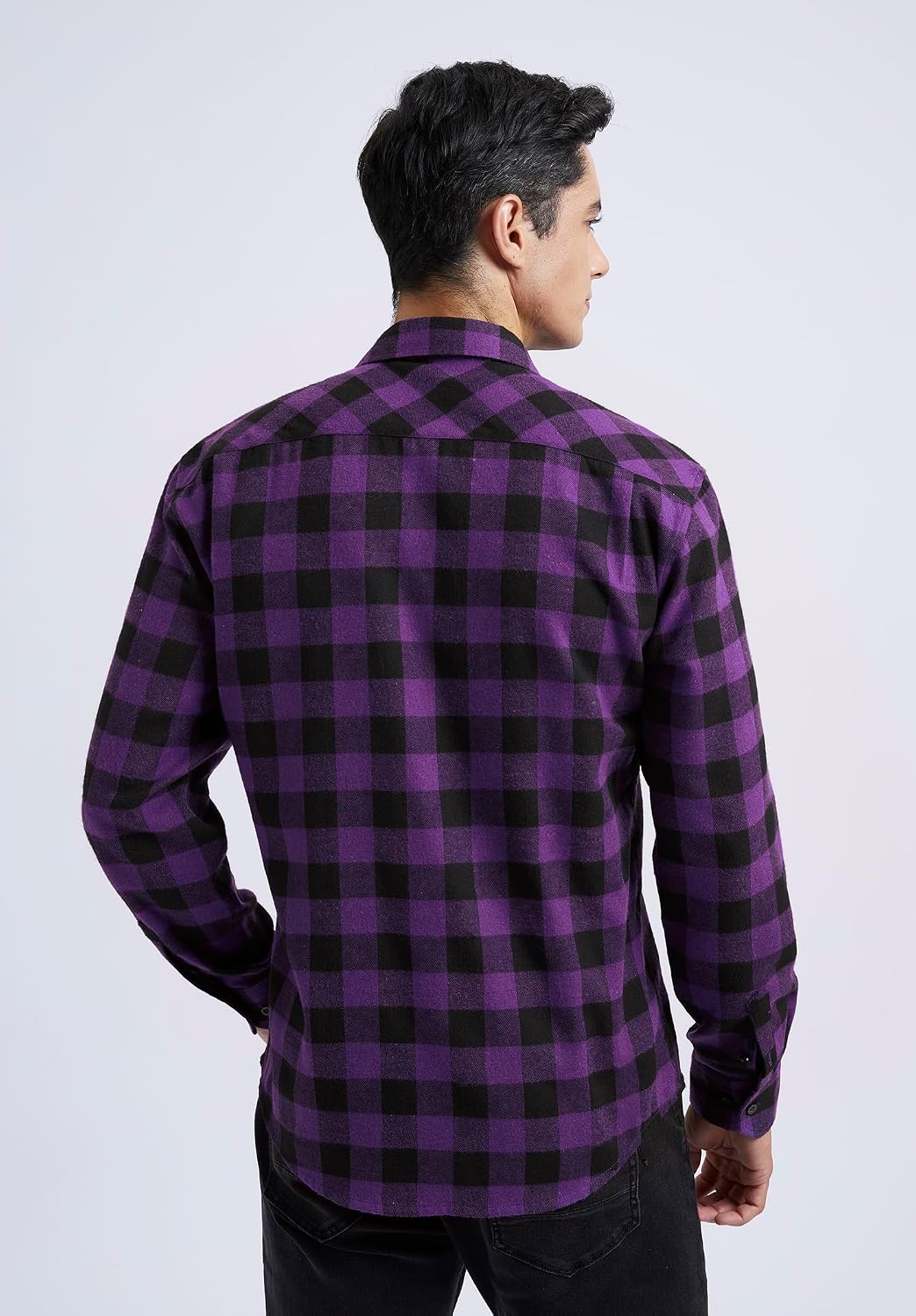 HISDERN Långärmad vardaglig rutig flanellskjorta rutig tartan button-down-skjortor för män S-4XL