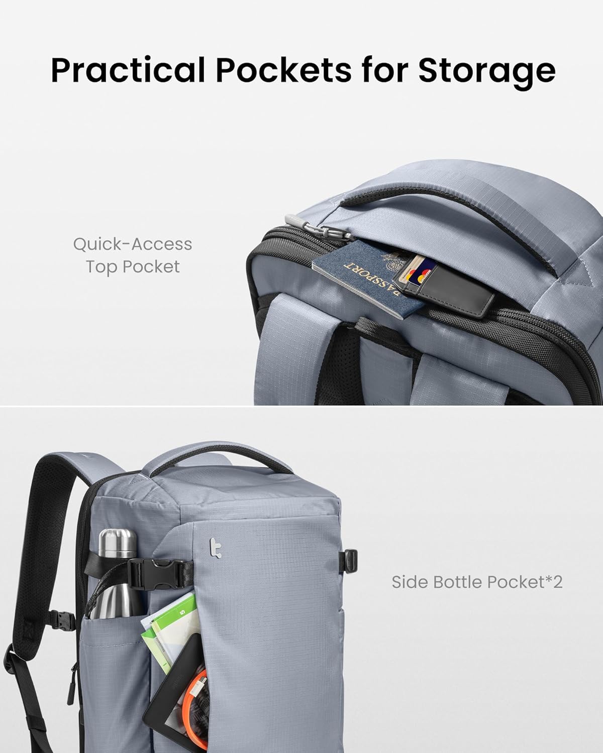 tomtoc 40L Reseryggsäck, TSA-vänlig handbagage-ryggsäck Reseryggsäck för 15,6-17 tums bärbar dator, flyggodkänd ombordstigning Vattenavvisande kabinryggsäck för resor Weekender Trip