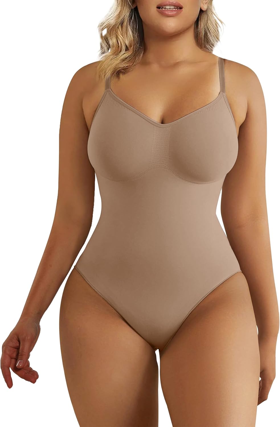 SHAPERX Women Sculpting Bodysuit Tummy Control Shapewear Seamless Body Shaper Thong Adjustable Straps