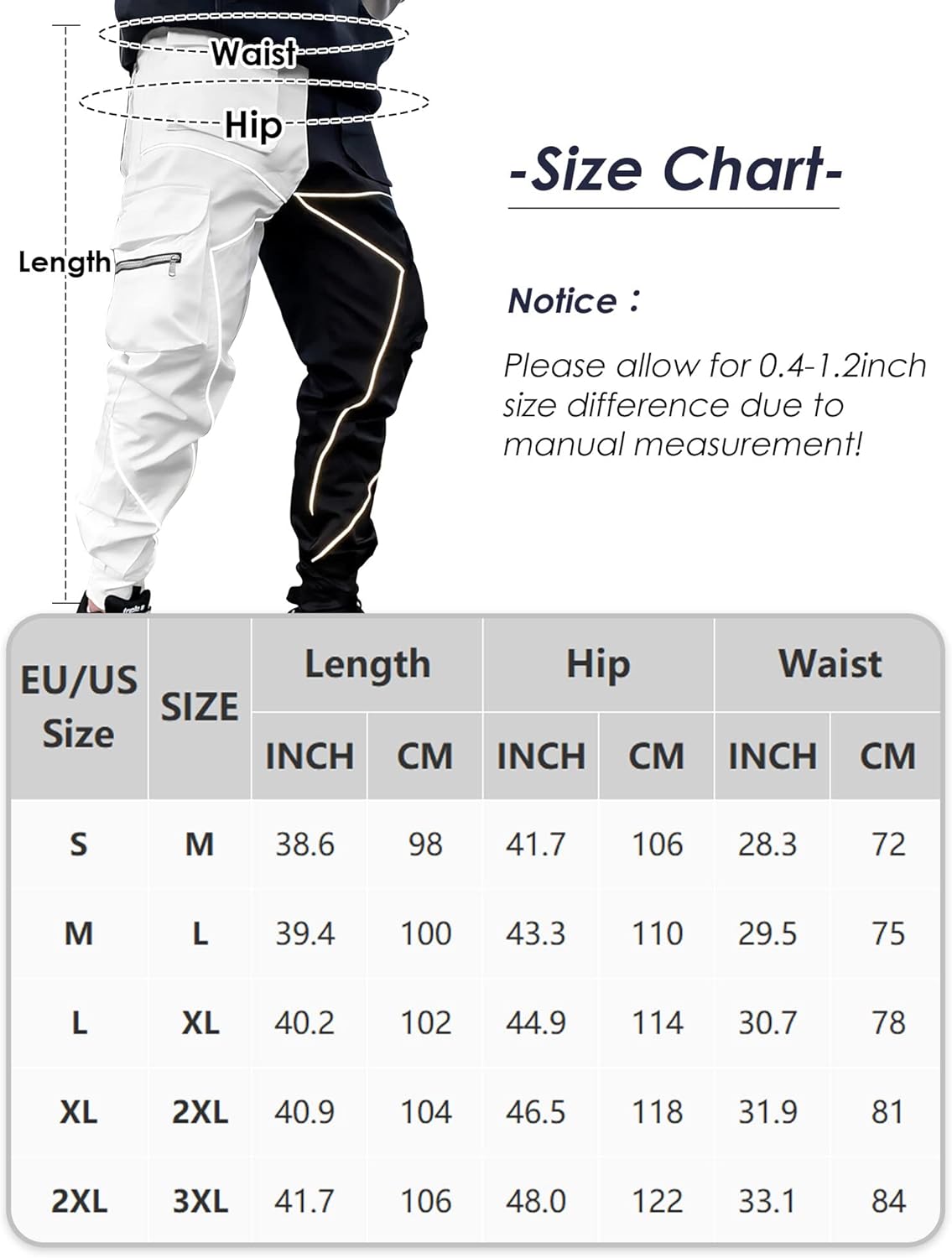 AIEOE Cargobyxor, herr, hip hop, techwear, cargobyxor med reflekterande ränder, streetwear, punkbyxor, joggingbyxor, joggingbyxor med fickor, elastisk linning