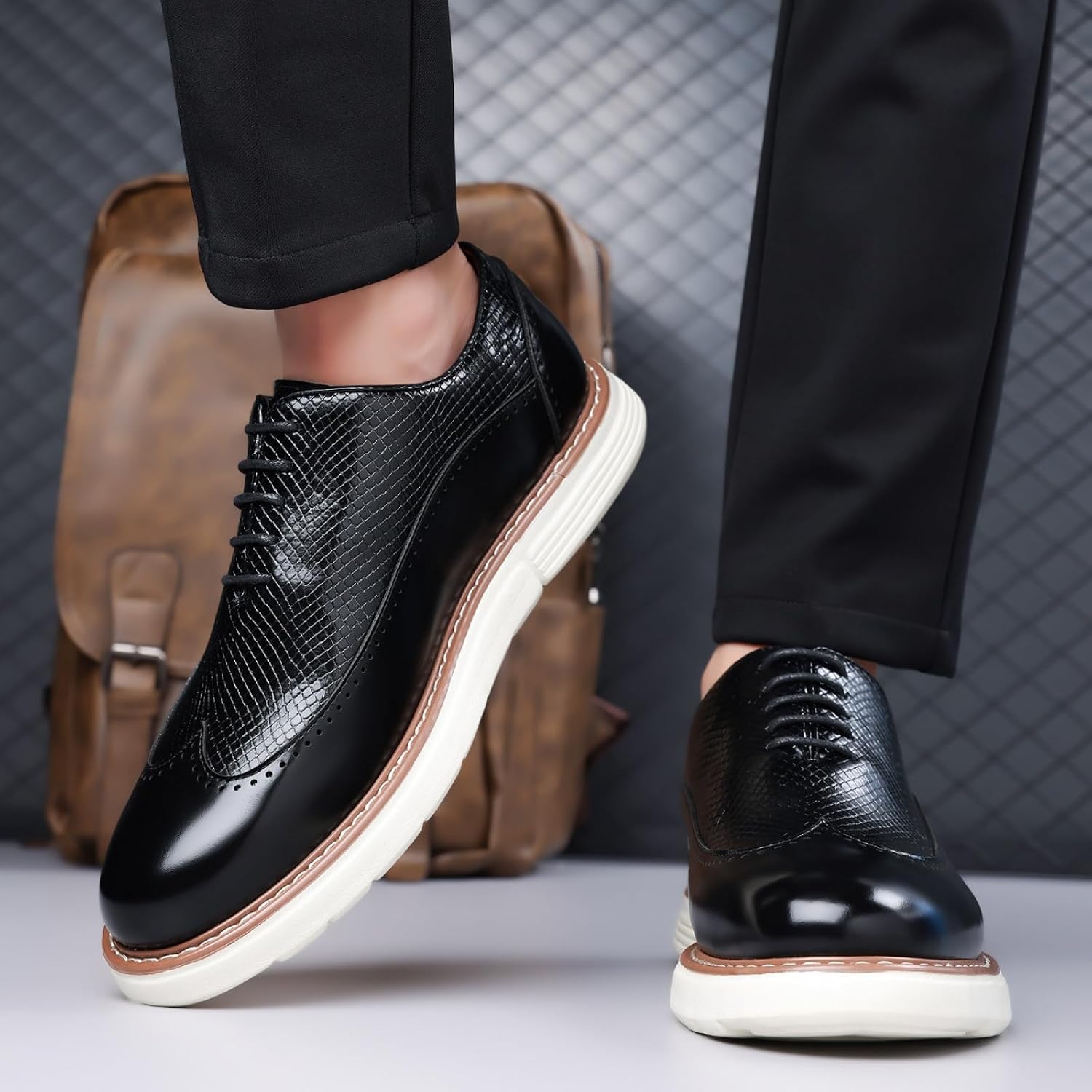 Herr Casual Sneaker Brogues Business Formal Oxfords Lackskinn Snörning Kontors Promenadskor