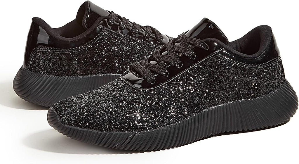 LUCKY STEP Briljanta sneakers för kvinnor med strass och metallpaljetter, lätta tennisskor