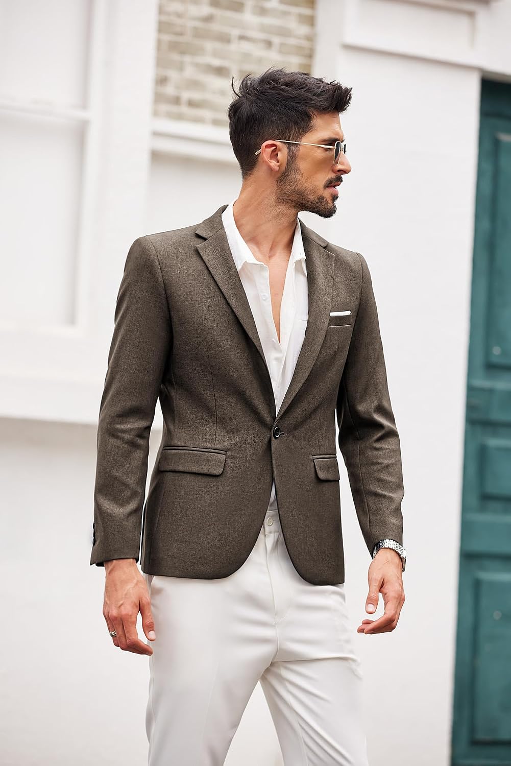 Coofand Vardaglig kostymkavaj för män, blazer, lätt och sportig med en knapp, linnetextur