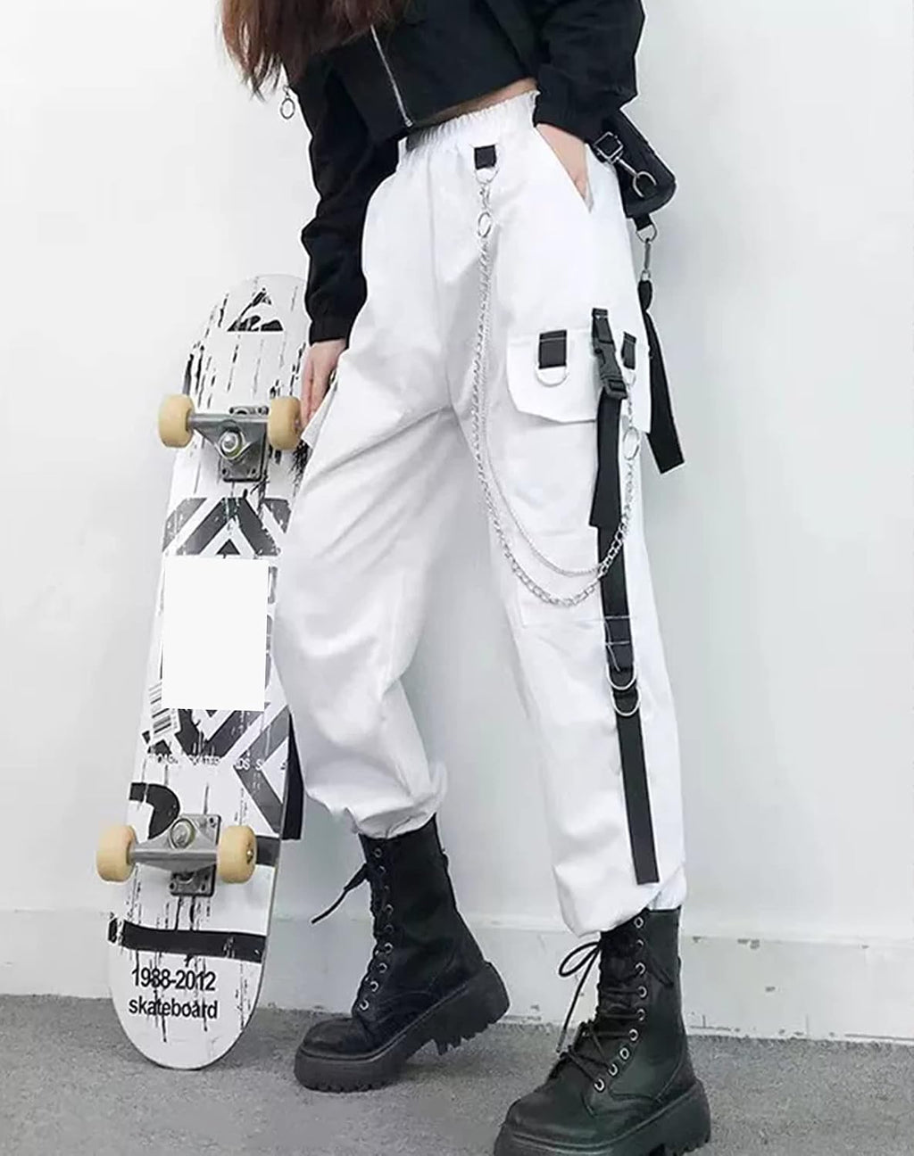 Cargobyxor dam med byxkedja gotiska kläder dam goth punk Y2k techwear byxor