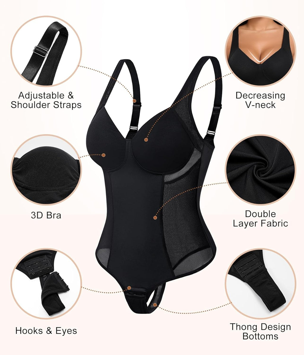 Niwicee Shapewear Body Body Shapewear Bodysuit Platt Mage Omslagring String Underkläder Smal Shaper Shaping Sexig Mesh Fajas Justerbar axelrem