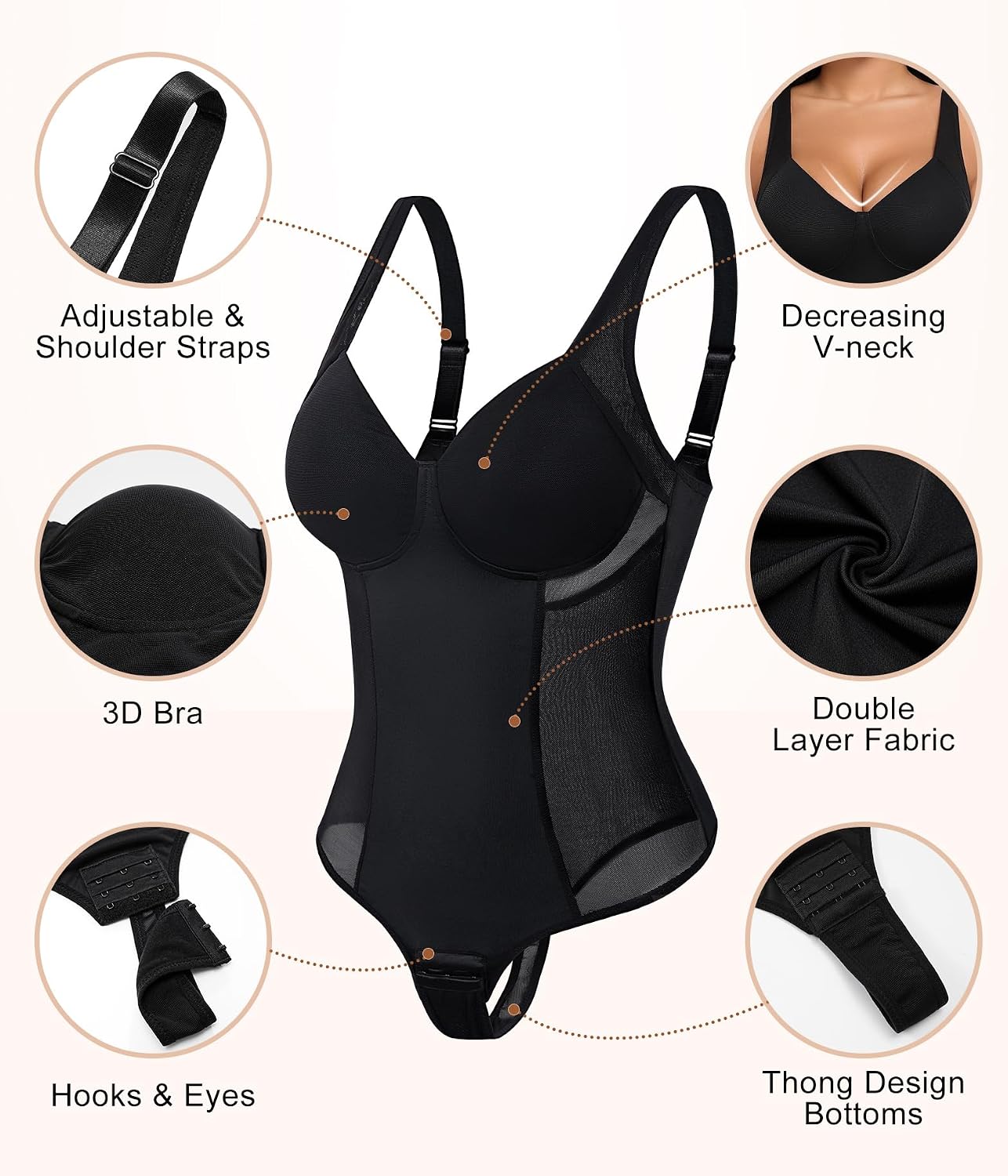 Niwicee Shapewear Body Body Shapewear Bodysuit Platt Mage Omslagring String Underkläder Smal Shaper Shaping Sexig Mesh Fajas Justerbar axelrem