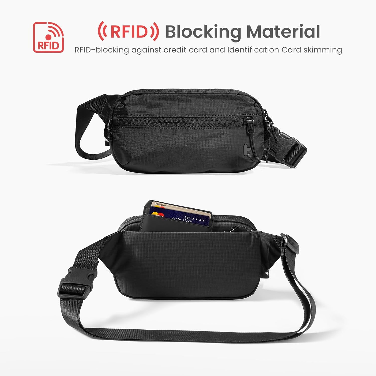tomtoc 1,5 l crossbody väska med RFID-skydd, liten unisex axelremsväska, sling bag, lätt, vattentät sling bag, för utomhusresor, svart
