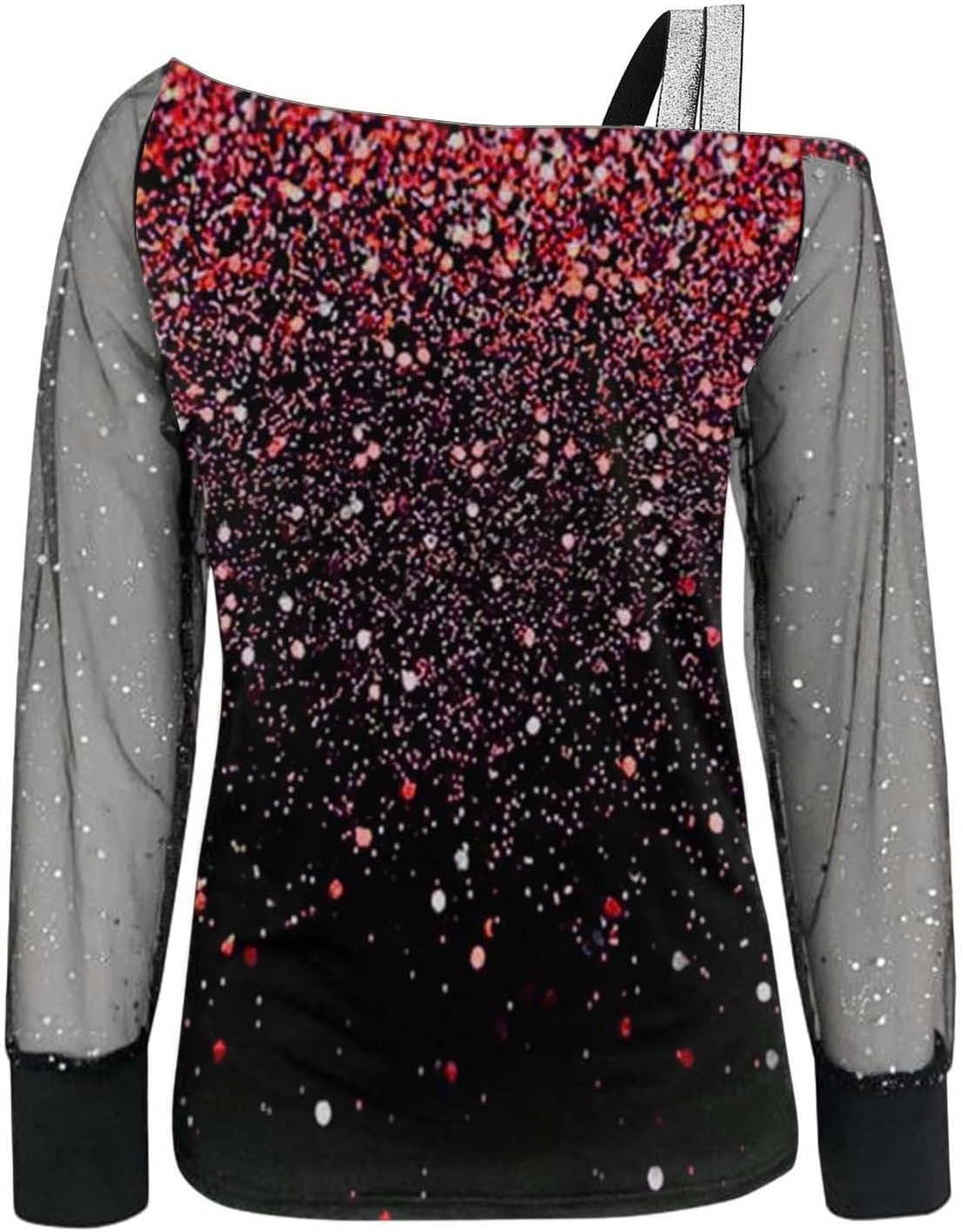 Elegant damskjorta paljetter nyår axellös elegant nät med paljetter plus storlek t-shirts för fest och kväll cocktail ceremoni kurviga toppar långärmad glitter blus 2025