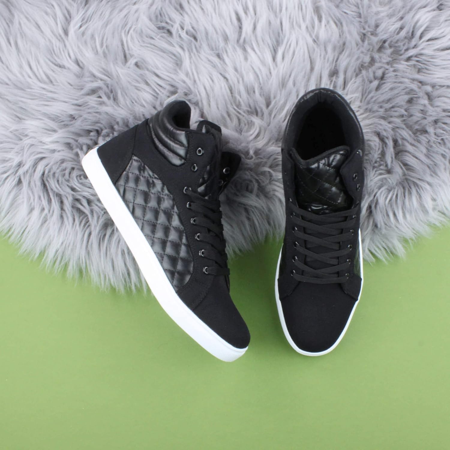 Ajvani Platt snörning för män quiltad vardaglig hög topp ankelstövlar sneakers storlek.