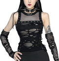 FEOYA Damer gotisk topp Y2k crop top spets goth tank top punk ihålig topp vintage väst lapptäcke bodycon t-shirt
