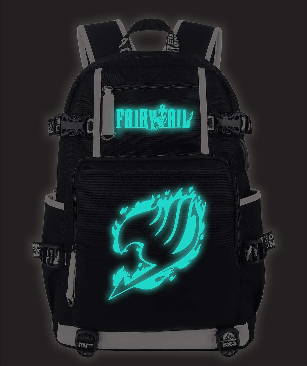 Roffatide anime ryggsäck cosplay bokväska laptopryggsäck med USB-laddningsport och hörlursport, Fairy Tail a, One_Size, Klassisk