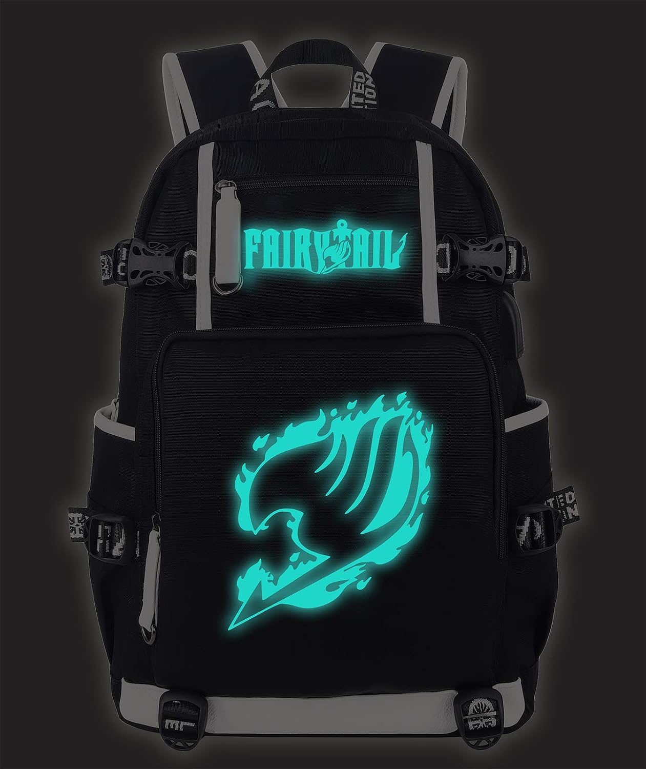 Roffatide anime ryggsäck cosplay bokväska laptopryggsäck med USB-laddningsport och hörlursport, Fairy Tail a, One_Size, Klassisk