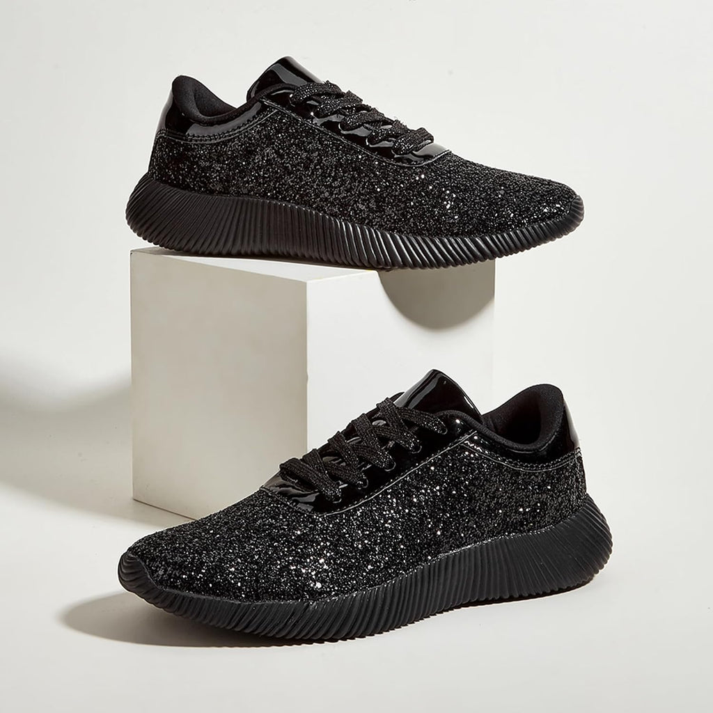 LUCKY STEP Briljanta sneakers för kvinnor med strass och metallpaljetter, lätta tennisskor