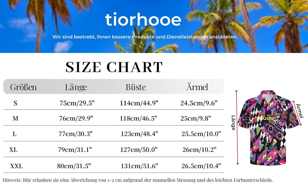 tiorhooe 80-tals herr, Hawaii-skjorta, retro, Hawaii-skjorta, kortärmad, knappslå Hawaii skjorta