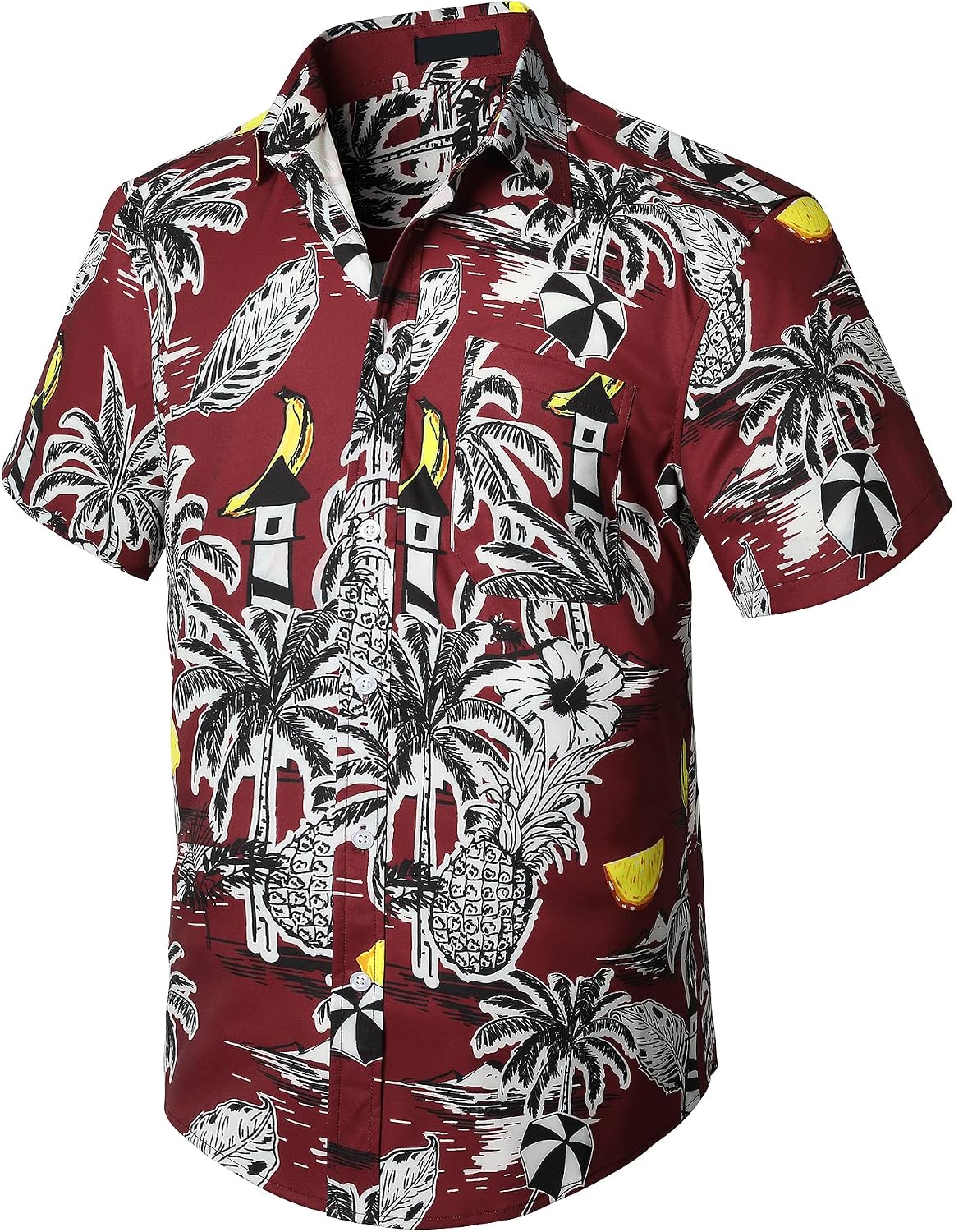 Enlision Funky Hawaii-skjorta för män, kortärmad, fritid, Hawaii-skjorta, tryck, ananas palmer, blommor, ledig, unisex, Hawaii-skjorta med framficka, S-2XL