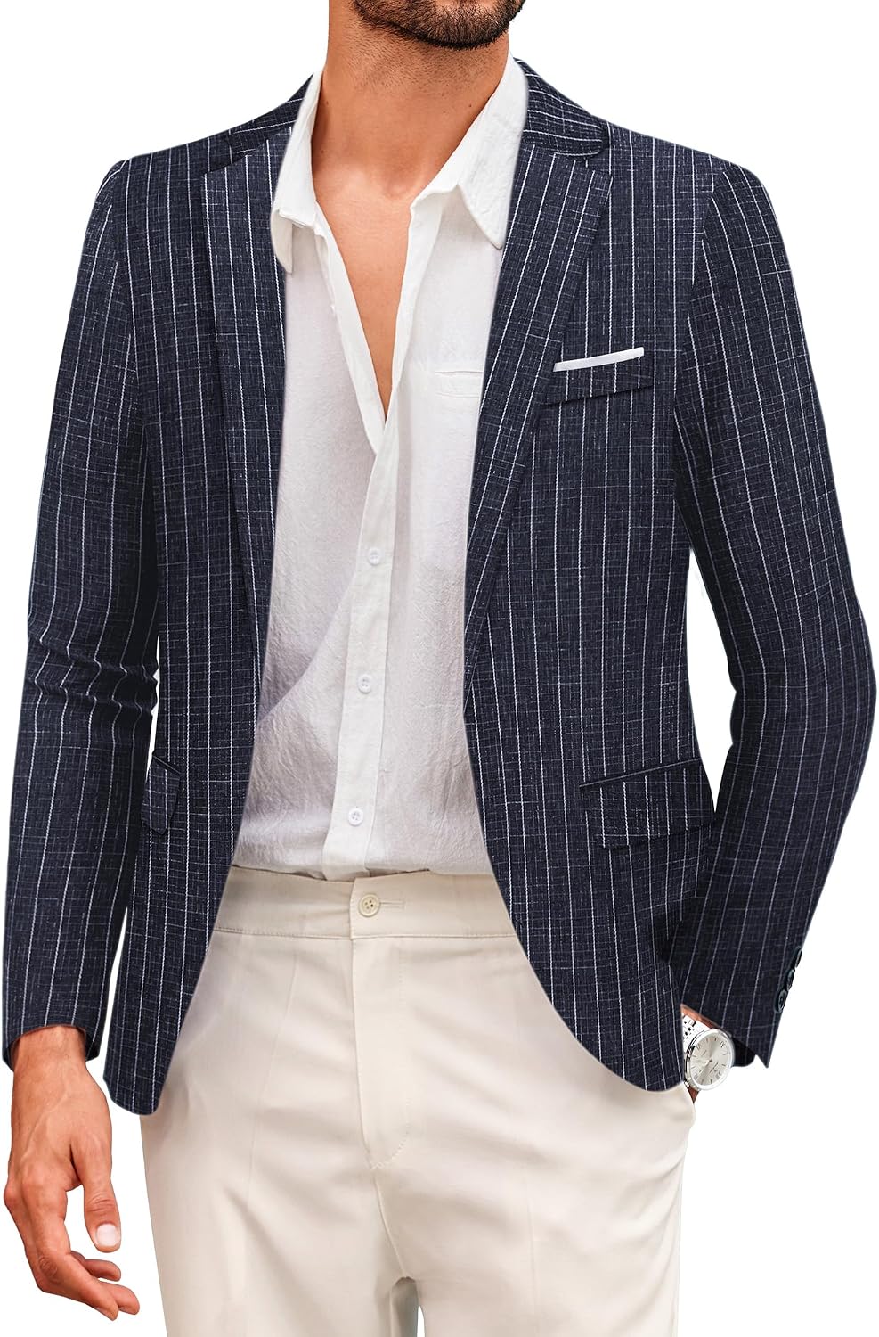 Coofand Vardaglig kostymkavaj för män, blazer, lätt och sportig med en knapp, linnetextur