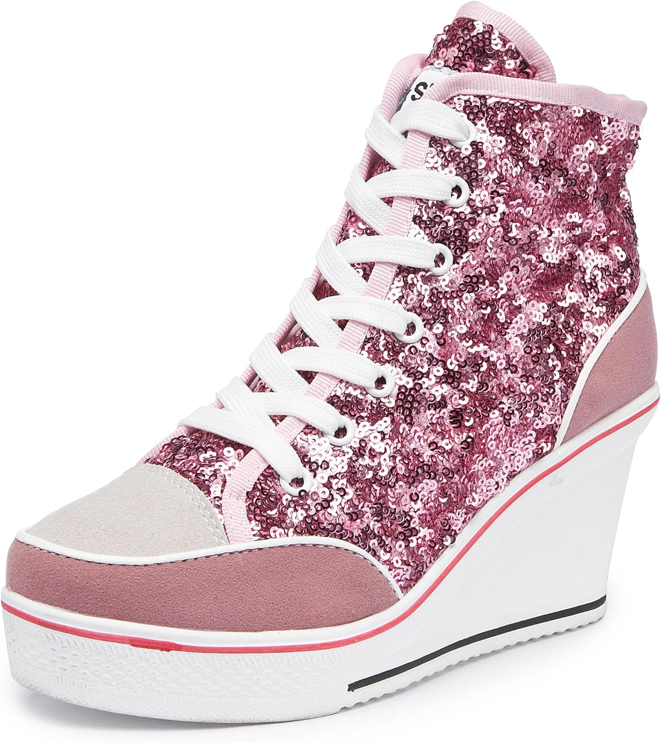 Högklackade blingskor för kvinnor vardagsskor mode glittrande sneakers för promenadplattform kilpumpskor