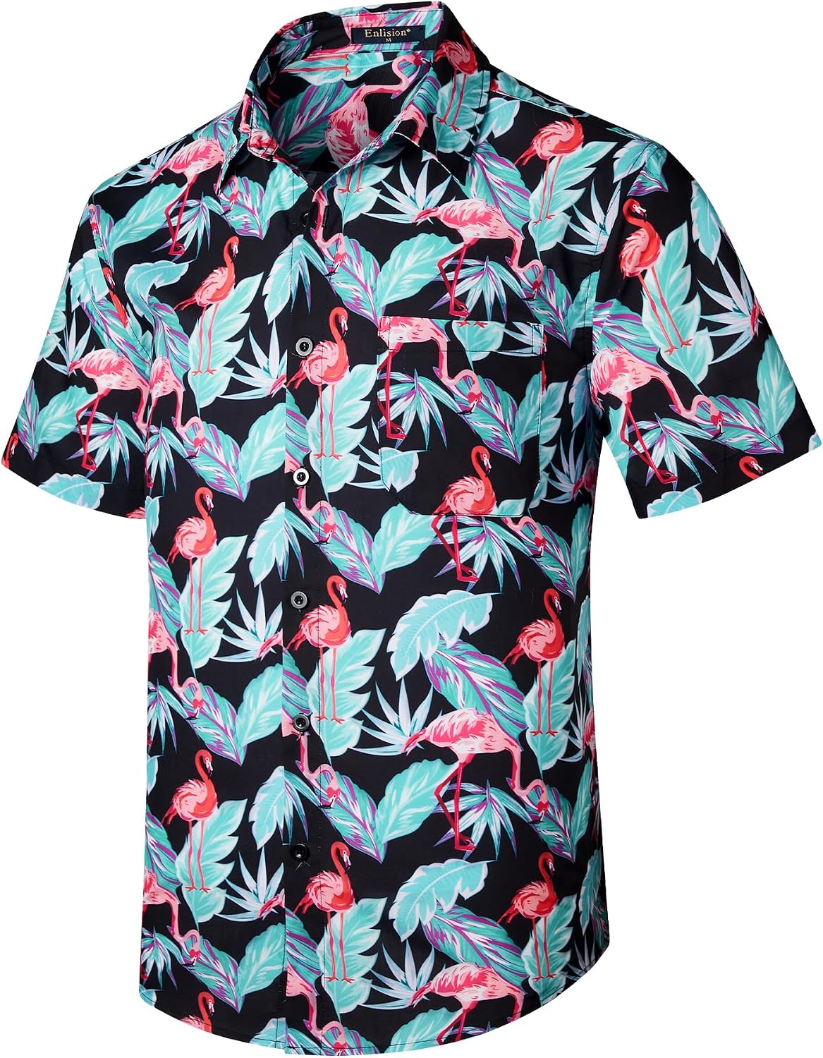 Enlision Funky Hawaii-skjorta för män, kortärmad, fritid, Hawaii-skjorta, tryck, ananas palmer, blommor, ledig, unisex, Hawaii-skjorta med framficka, S-2XL