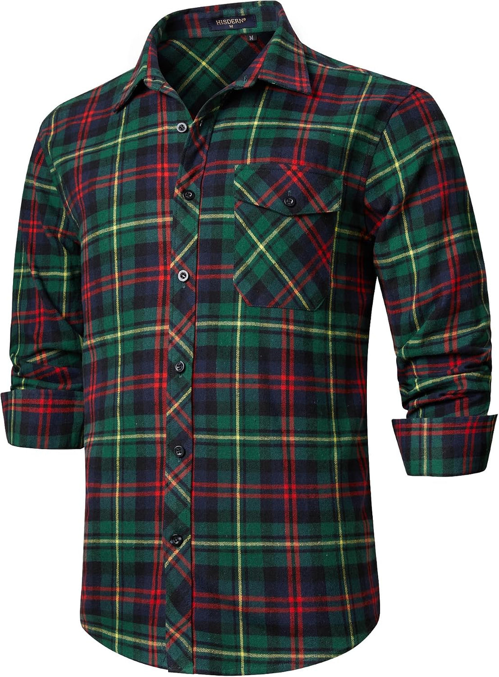 HISDERN Långärmad vardaglig rutig flanellskjorta rutig tartan button-down-skjortor för män S-4XL
