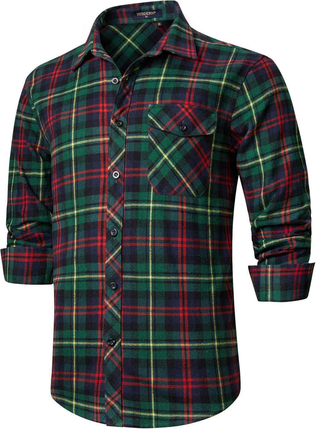 HISDERN Långärmad vardaglig rutig flanellskjorta rutig tartan button-down-skjortor för män S-4XL