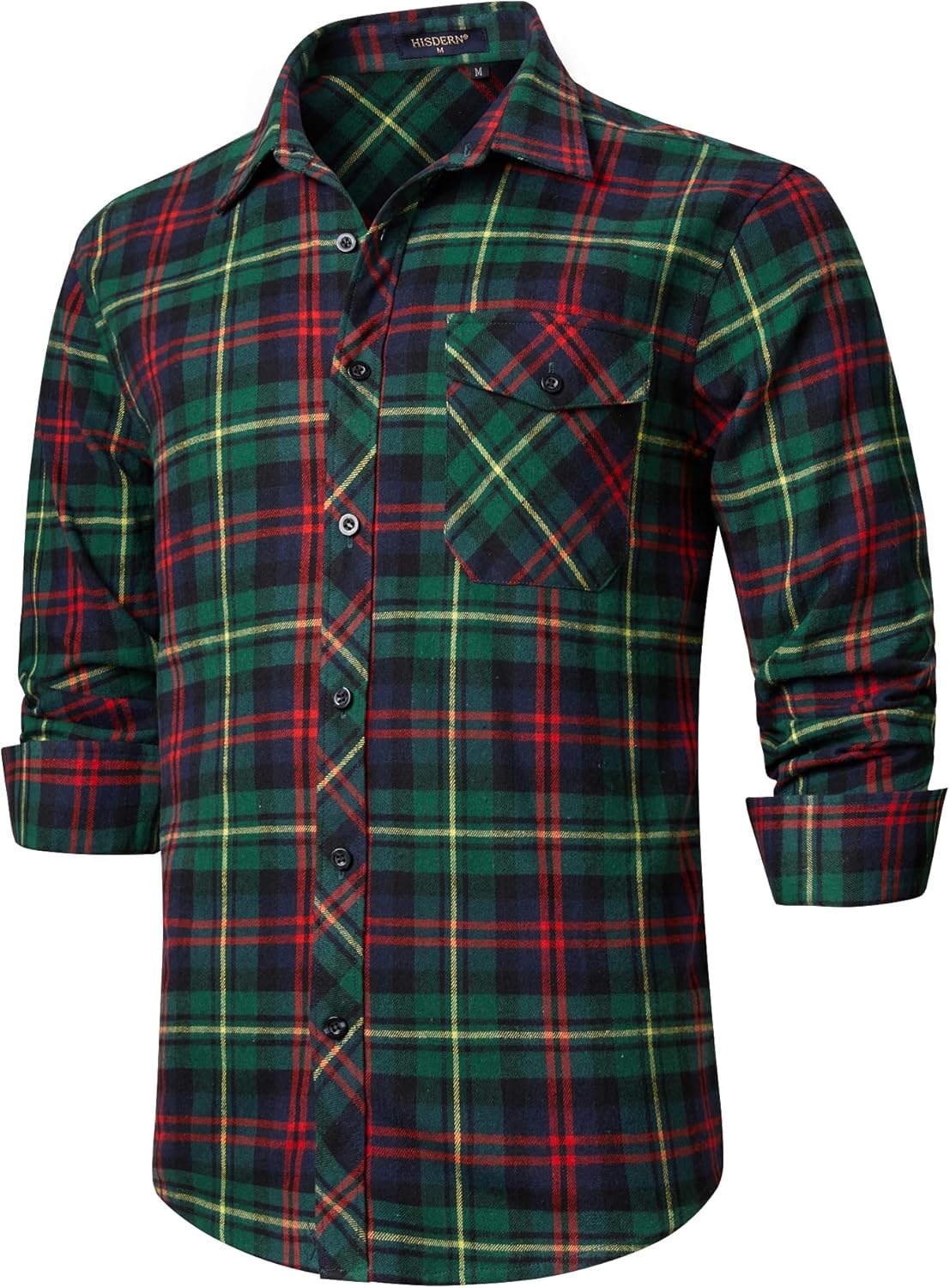 HISDERN Långärmad vardaglig rutig flanellskjorta rutig tartan button-down-skjortor för män S-4XL