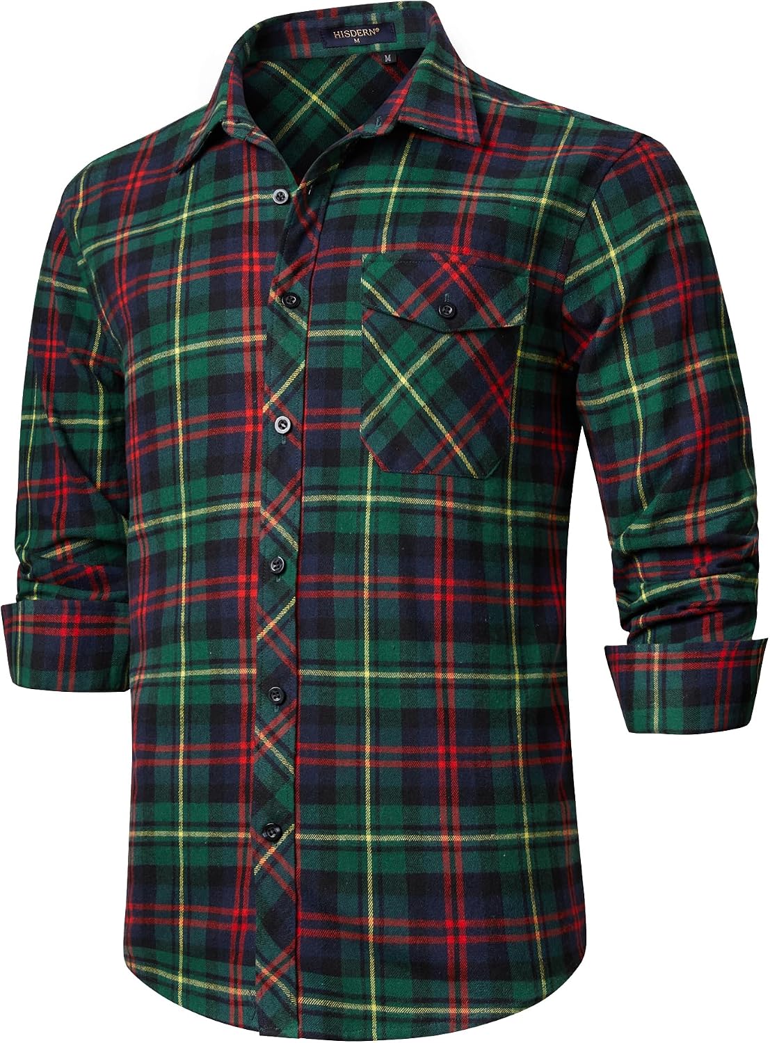 HISDERN Långärmad vardaglig rutig flanellskjorta rutig tartan button-down-skjortor för män S-4XL