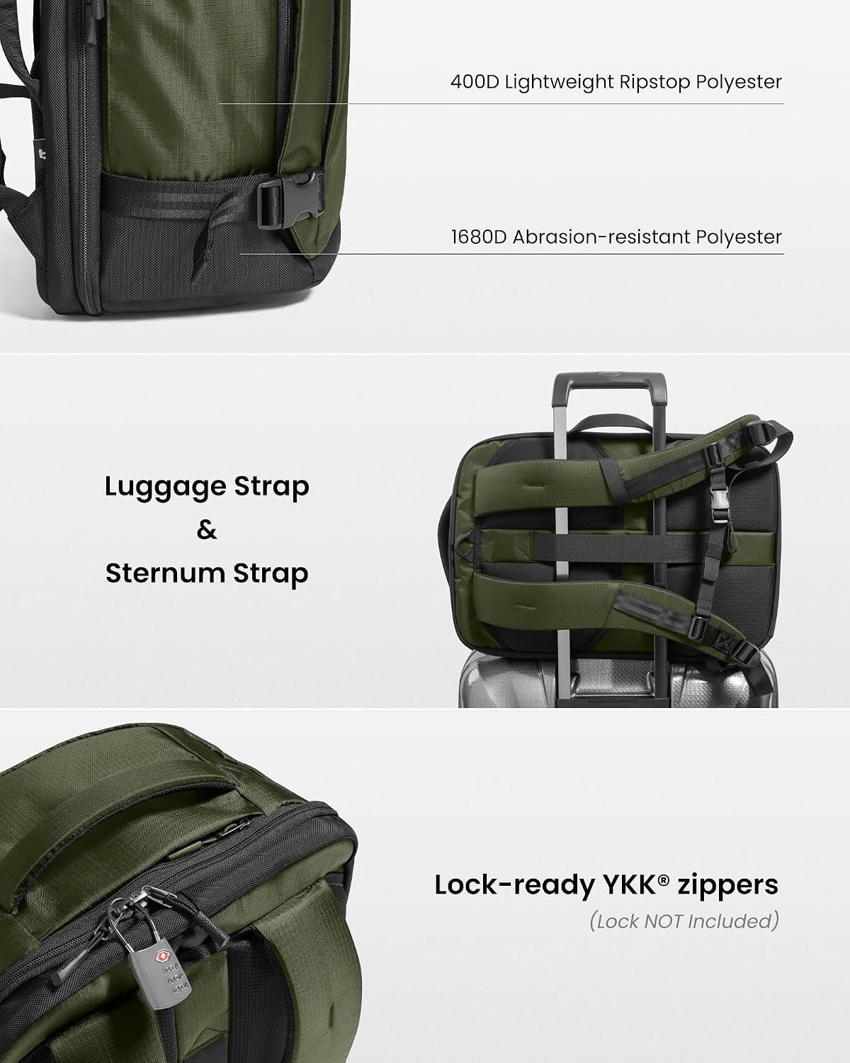 tomtoc 40L Reseryggsäck, TSA-vänlig handbagage-ryggsäck Reseryggsäck för 15,6-17 tums bärbar dator, flyggodkänd ombordstigning Vattenavvisande kabinryggsäck för resor Weekender Trip