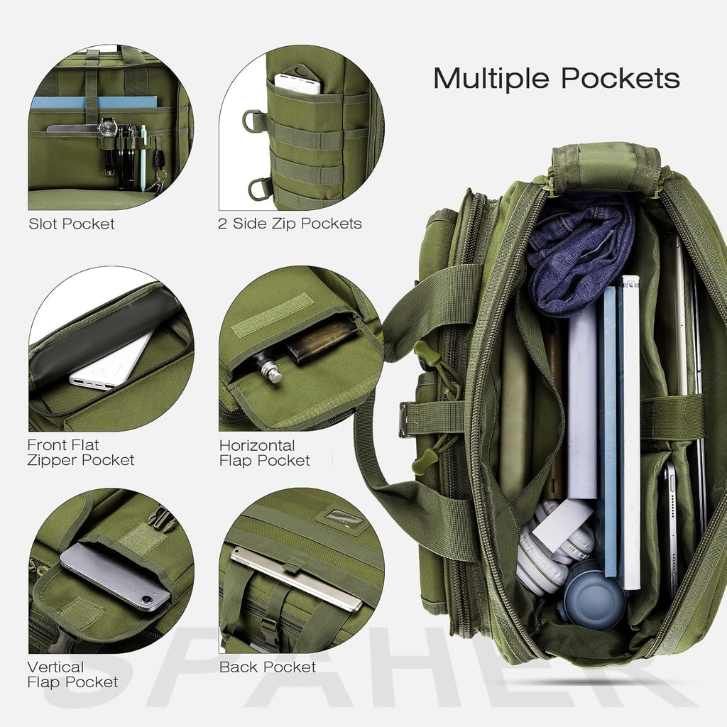 SPAHER Portfölj Herr Arbetsväska Herr Laptopväska 14/15,6/17,3 tum Business Tactical Bag Militärväska Axelväska Messenger Bag Herr Present för Kvinnor Herr