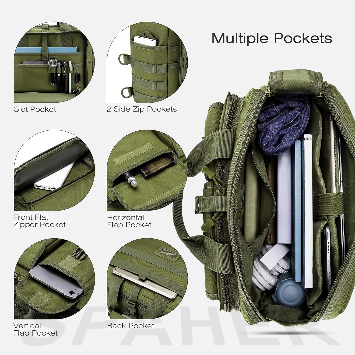 SPAHER Portfölj Herr Arbetsväska Herr Laptopväska 14/15,6/17,3 tum Business Tactical Bag Militärväska Axelväska Messenger Bag Herr Present för Kvinnor Herr