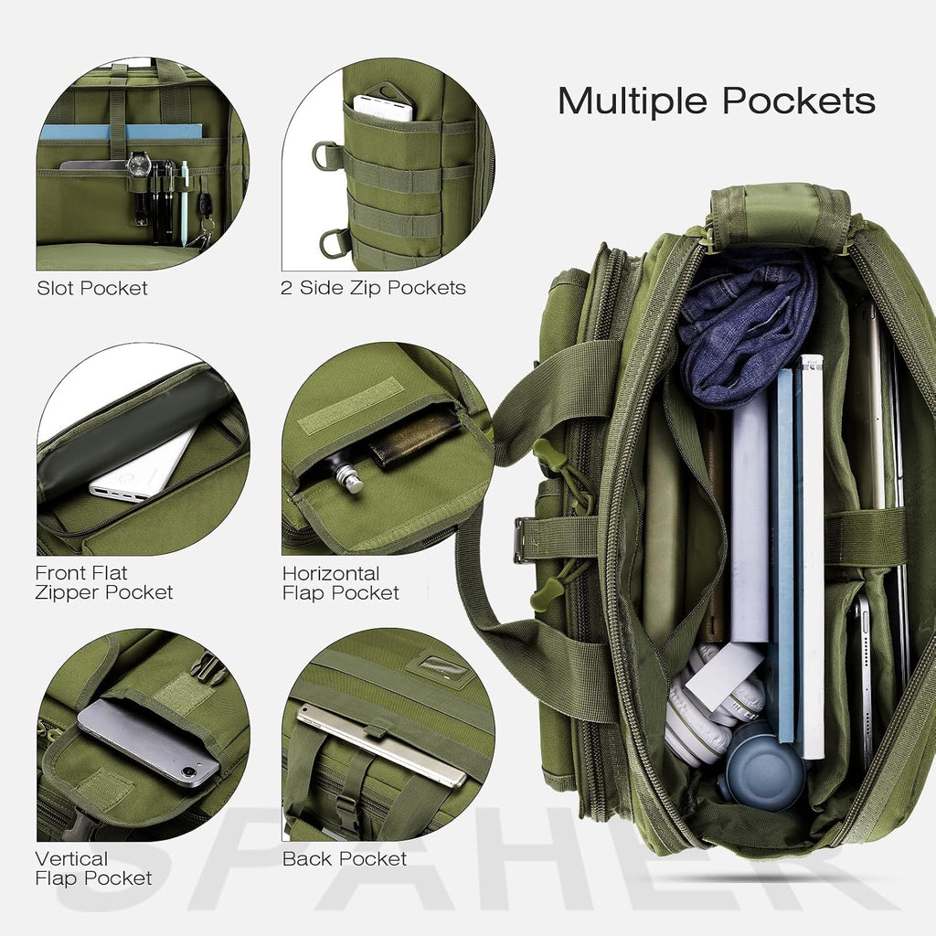 SPAHER Portfölj Herr Arbetsväska Herr Laptopväska 14/15,6/17,3 tum Business Tactical Bag Militärväska Axelväska Messenger Bag Herr Present för Kvinnor Herr