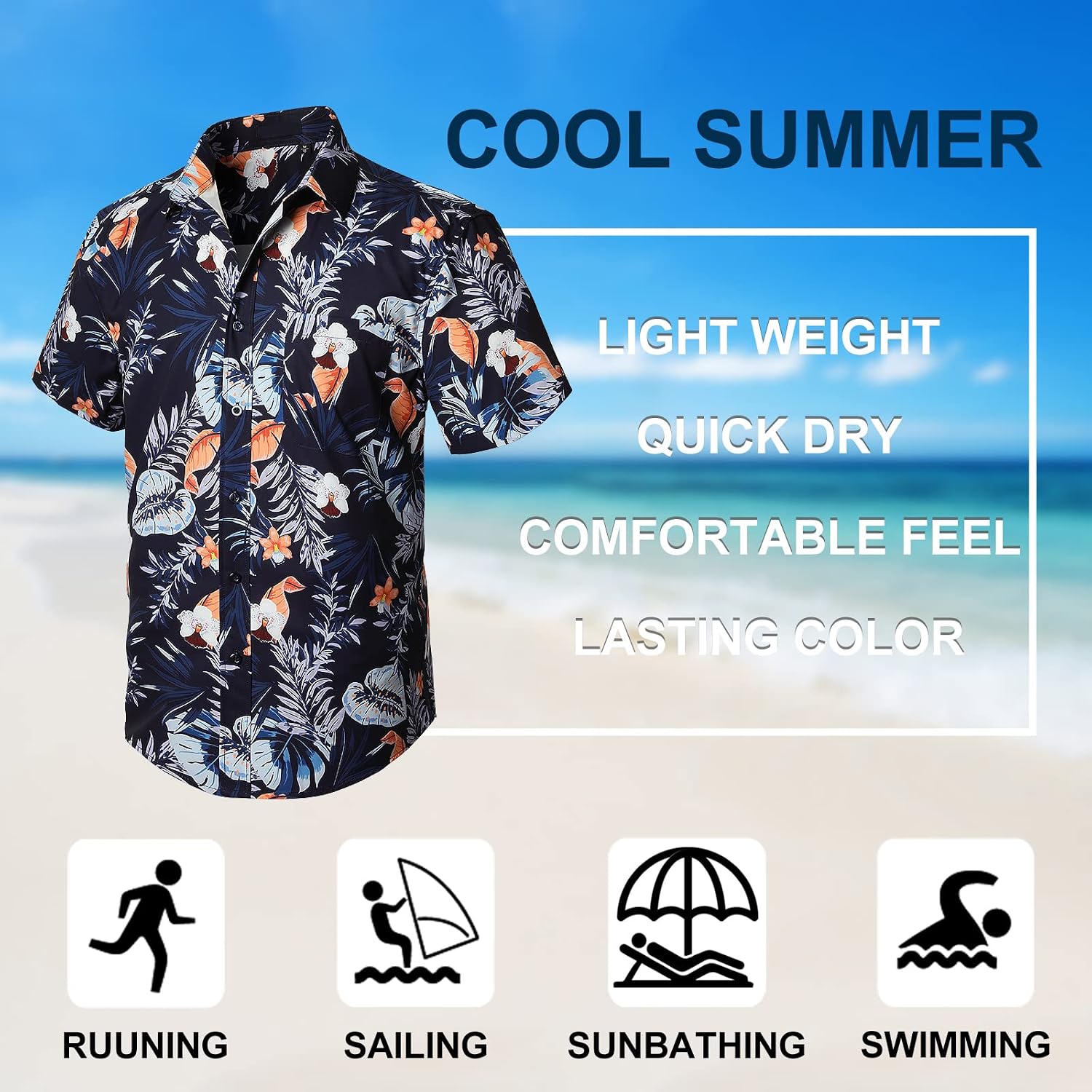 Enlision Funky Hawaii-skjorta för män, kortärmad, fritid, Hawaii-skjorta, tryck, ananas palmer, blommor, ledig, unisex, Hawaii-skjorta med framficka, S-2XL