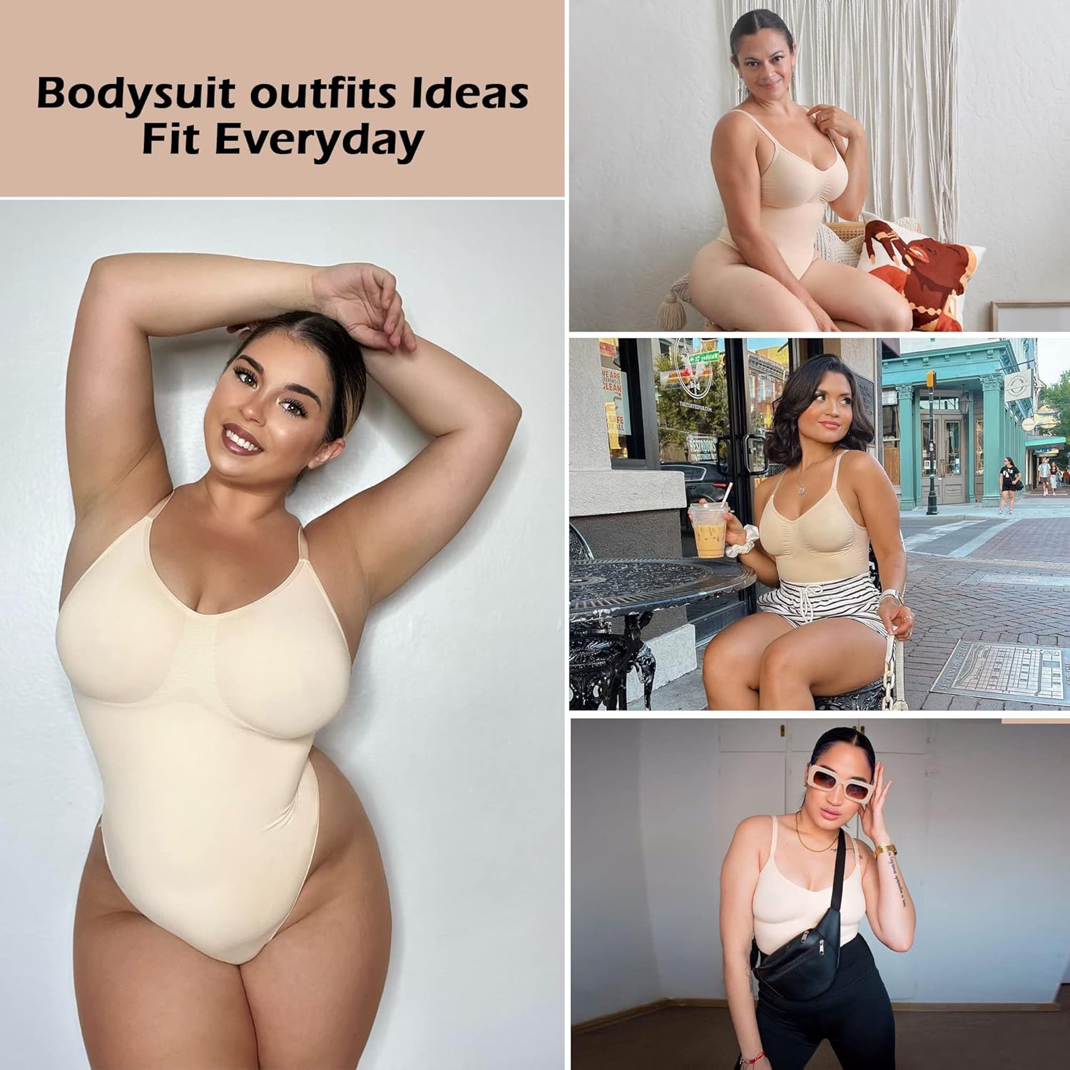 SHAPERX Women Sculpting Bodysuit Tummy Control Shapewear Seamless Body Shaper Thong Adjustable Straps