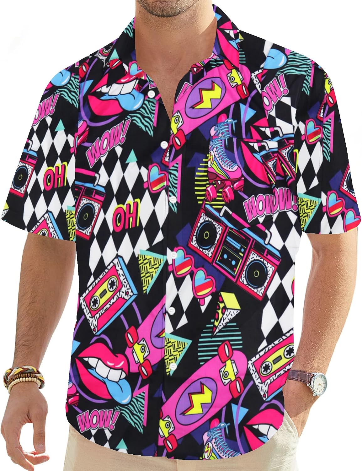 tiorhooe 80-tals herr, Hawaii-skjorta, retro, Hawaii-skjorta, kortärmad, knappslå Hawaii skjorta
