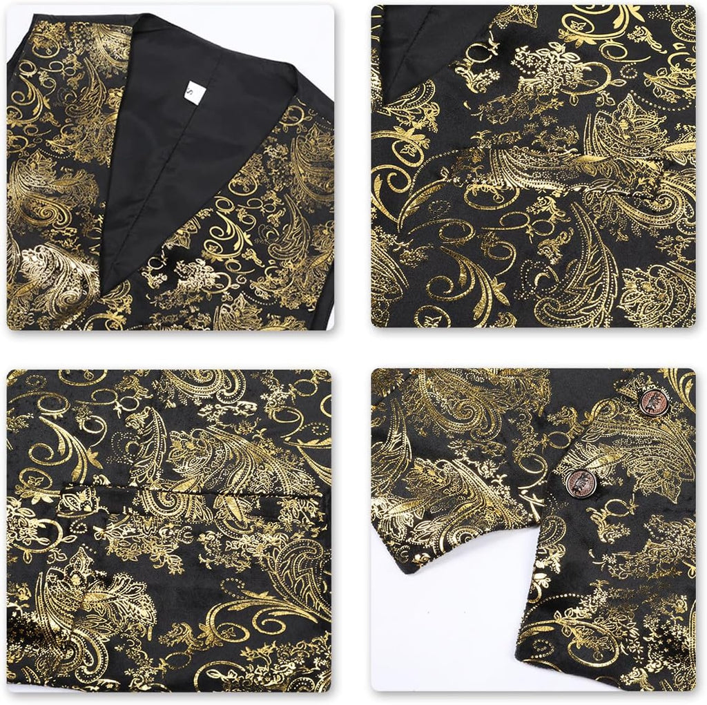 Paisley jacquard-kostym, väst för män, enkel knäppt väst, stilig, smal passform, med knäppning, bal, formell kostym