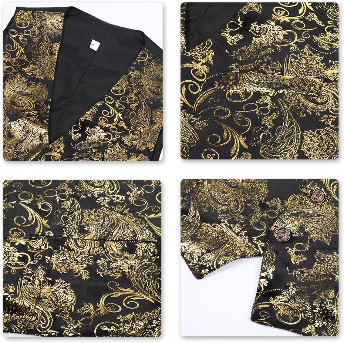 Paisley jacquard-kostym, väst för män, enkel knäppt väst, stilig, smal passform, med knäppning, bal, formell kostym